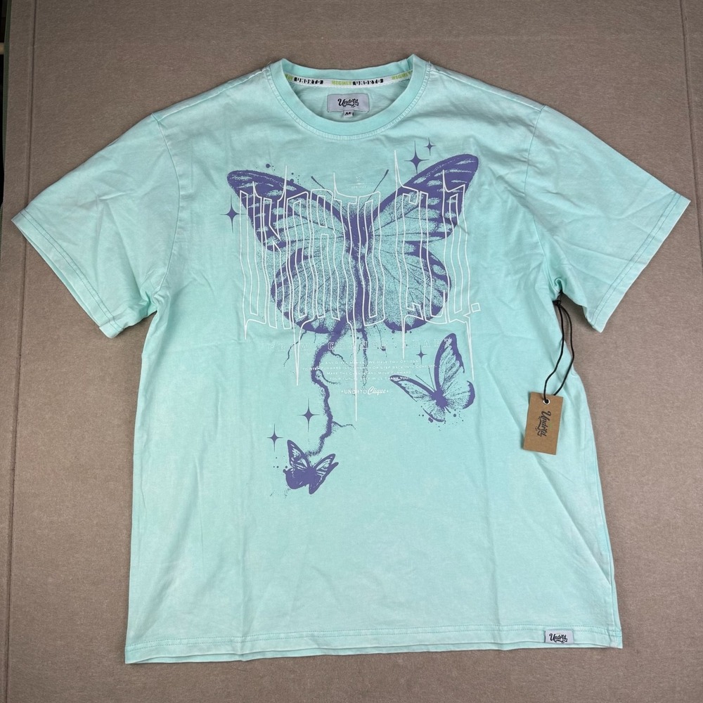 Undrtd T Shirt Mens M Mint Teal Butterfly Graphic Streetwear Nature Tee NWT